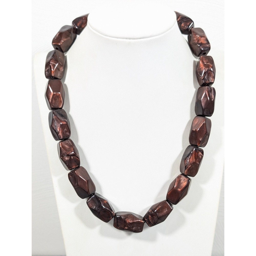 Brown Pearlesque Nugget Chunky Bead Statement Necklace Boho Tribal Retro 21‎ in